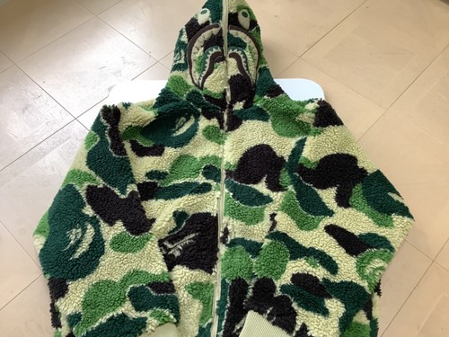 Auténtico mono bape abc camuflaje boa tiburón ajuste relajado cremallera completa sudadera con capucha verde M L XL 2xl-