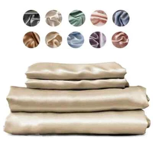 Mulberry Silk Bed Sheet Set Silky Bedding Set Fitted Sheet Flat Sheet Pillowcase - Picture 1 of 34