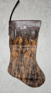 Cow Hide & Leather Christmas  Stocking Western Decor Cowboy Cute!! - Picture 1 of 4