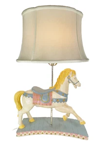 VTG 1980's Carousel Circus Horse Table Lamp Hand Painted Hand Crafted Blue Pink - Picture 1 of 21
