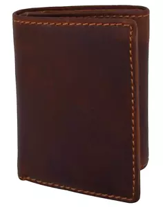 Cartera triple plegable vintage con bloqueo RFID Hunter cuero marrón para hombre solapa central - Imagen 1 de 12