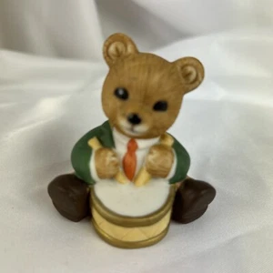 Homco Bear Figurine Little Drummer Boy Green Coat Porcelain - Picture 1 of 5