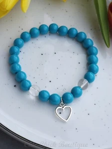 New Handmade "Turquoise Tranquillity" Beaded Bracelet Tibetan Silver Heart Charm - Picture 1 of 14