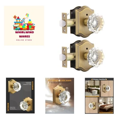 Juego de perillas de puerta de latón antiguo sin llave con acabado de cristal - Paquete de 2 cerraduras de privacidad Foto 1 de 4