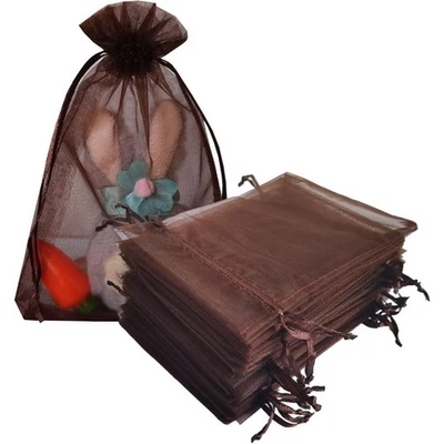 Bolsas de regalo de organza con cordón 50 piezas 5x7 pulgadas marrón transparente bolsas para regalos de boda para Foto 1 de 4