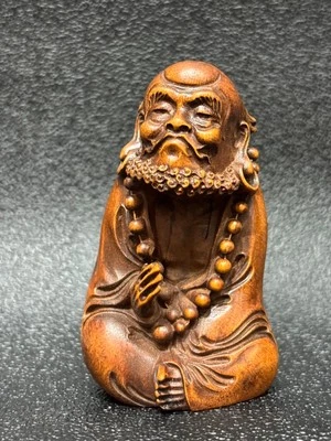 Exquisita estatua de Buda Bodhidharma Dharma tallada a mano de boj de 7 cm W122 Foto 1 de 4