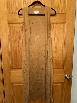 Ariat Chaleco Largo Abierto Imitación Gamuza Plumero Marrón Ojales XS Vaquera Occidental Hobo Foto 1 de 4