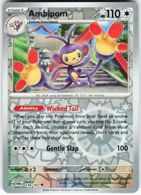 Ambipom 138/167 Pokemon SV06: Twilight Masquerade Reverse Holo Uncommon NM - Image 1 of 2