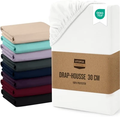 Drap Housse - Blanc, 90 x 200 cm - Coupes de 30 cm pour Matelas épais - Polye... - Photo 1/4