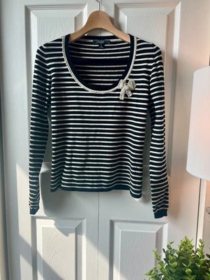 Топ Max Mara Weekend с длинным рукавом в полоску декольте черный/белый бант L  - Изображение 1 из 4