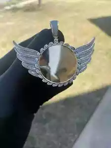 Men's Real 925 Sterling Silver 1.00 CT Round Cut Moissanite Memory Wing Pendant - Picture 1 of 1