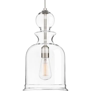 Progress Lighting Staunton Brushed Nickel Coastal Clear Glass Bell Pendant - Picture 1 of 7