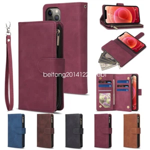 For Samsung A50 A20E A51 A22 A71 Zip Wallet Case Leather Card Flip Phone Cover - Picture 1 of 17