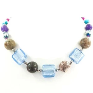 925 Sterling Silver Blue Murano Glass Jasper Sterling Necklace - Picture 1 of 2