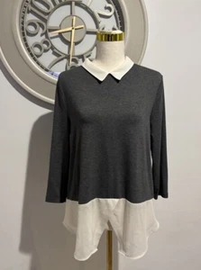 Valley Girl Grey&White Long Sleeve Shirt Blouse Size 10 - Bild 1 von 7