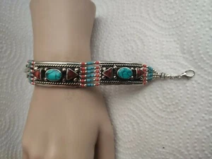 Pulsera de plata esterlina para mujeres turquesa piedra de coral B31 - Imagen 1 de 4