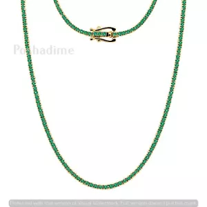 Collana tennis 4,50 CT taglio tondo pieno smeraldo naturale oro giallo 14 kt 18 pollici - Foto 1 di 7