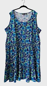 NINA LEONARD NEW Women's Blue Green Floral Sleeveless Dress Stretch Smocked 3X - Picture 1 of 10