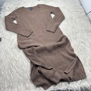 Gap Maternity Women's M Brown Cozy Square Neck Knit Ribbed Midi Dress - Picture 1 of 6