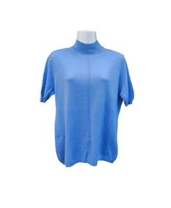 Weekend by Basler Blue 100% Wool Short Sleeve High Neck Knit Sweater Pullover 10 - Picture 1 of 12