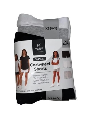 NEW CARTWHEEL SHORTS 3-PACK MEMBERS MARK XS 4/5 BLACK WHITE GRAY - Image 1 of 3