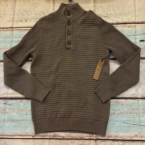 New Ethan Pierce Men Brown Quarter Button Mock Neck Chunky Knit Sweater Medium - Picture 1 of 9