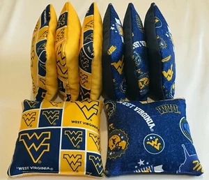 JUEGO DE 8 WVU BOLSA DE FRIJOLES JUEGO CORNHOLE BOLSAS OESTE VIRGINIA MONTAÑEROS - Imagen 1 de 1