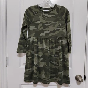Old Navy Girls 8 French Terry Dress Olive Green Camo Long Sleeve Pullover - Picture 1 of 6