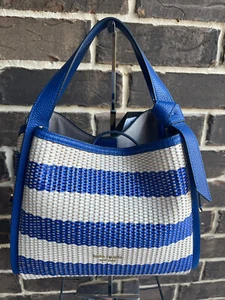 NWT $348 Kate Spade Knott Striped Woven Small Crossbody Tote Classic Blue Multi - Picture 1 of 8