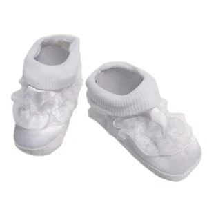 EK White Satin Crib Shoes Unisex 1-Pair Booties Dress Baby Shoes Size 0-6 Months - Picture 1 of 9