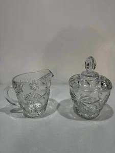 Vintage Anker Hocking Glas Starburst Muster Creme und Zucker Set - Bild 1 von 2
