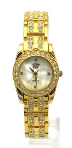 ELIZABETH TAYLOR ET GOLD TONE RHINESTONE ACCENT MOP DIAL WOMEN'S WRIST WATCH - Picture 1 of 7