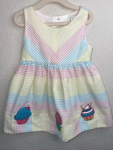 Emily Rose Girls Pastel Seersucker Striped Embroidered Cupcake Dress Size 2T - Picture 1 of 8
