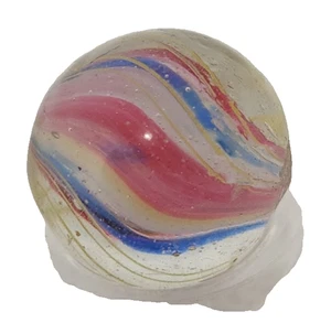 German Handmade Ribbon Core Marble 9/16" Red White Blue Yellow Swirl ca. 1900 - Picture 1 of 7
