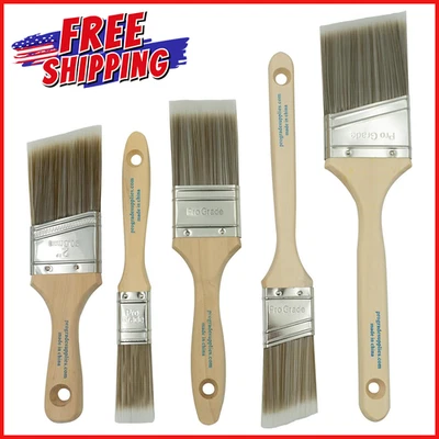 JUEGO DE 5 PINCELES DE PINTURA Pinturas al óleo de látex de ángulo plano Interior Exterior Mejoras para el hogar Foto 1 de 4