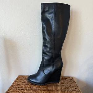 Coach Della Damenstiefel Leder hoch kniehoch schwarz Keilabsatz Größe 8 klassischer Designer - Bild 1 von 9