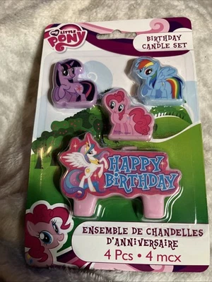 NUEVO Juego de velas de cumpleaños My Little Pony Hasbro fiesta de cumpleaños rosa púrpura azul paquete de 4 Foto 1 de 4