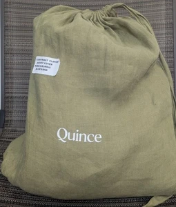 Quince European 100% Linen Duvet Contrast Flange Aloe/Sand King/Cal King -NEW - Picture 1 of 9