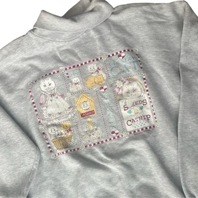 Sudadera vintage años 90 Cottagecore gris gato bordado - grande Foto 1 de 4