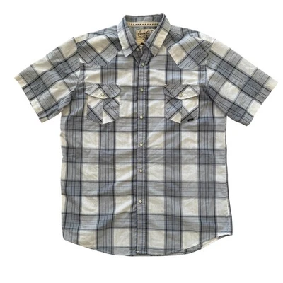 Coastal Clothing XL Blue Plaid Short Sleeve Pearl Snaps Men's Western Shirt - Image 1 of 4