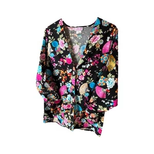 Cherokee Colorful Flowers Design Medical Scrub Jacket Size Medium - Picture 1 of 5
