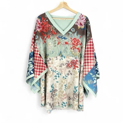 Top túnica kimono bordada grande Soft Surroundings floral boho de inspiración asiática Foto 1 de 4
