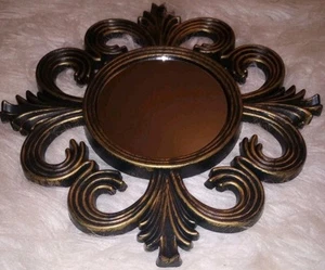 Espejo pequeño dorado negro Sunburst Starburst vidrio plástico 9,5x9,5 hogar oficina gimnasio - Imagen 1 de 17