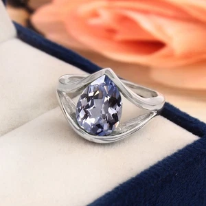 Ring 4, kt Birne makellos Ceylon Kaschmir blauer Saphir 14 K massiv Weißgold 11 x 9 - Bild 1 von 6