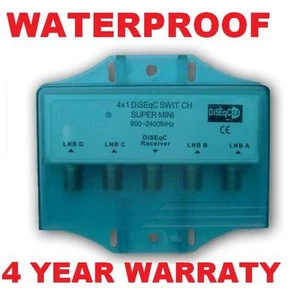 WATERPROOF DISEqC 4X1 SATELLITE MULTI-SWITCH FTA LNB FREE TO AIR DISH NETWORK - Picture 1 of 1