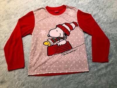 Pijama PEANUTS SNOOPY Woodstock vermelho branco manga longa Natal meninos tamanho 10 - Imagem 1 de 4