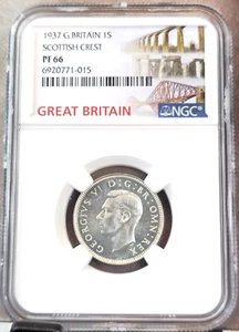 1937 GREAT BRITAIN SILVER 1 SHILLING SCOTTISH CREST NGC PF 66 RARE GEM PROOF - Picture 1 of 3