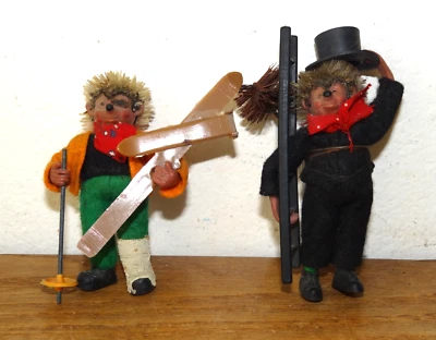 2 Anciennes Figurines Steiff Mecki Vintage 1950/60 Skieur et Ramoneur - Photo 1/4