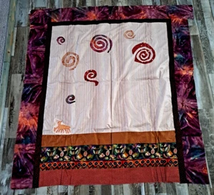 Quilt Block Starter Blanket Fabric Purple Tribal Spirals Crafting Sewing 52x48 - Picture 1 of 5