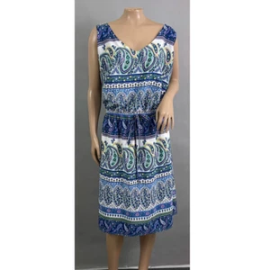 Old Navy Dress Women 4X Plus Blue Paisley Print Sleeveless Casual Drawstring - Picture 1 of 11
